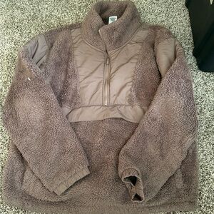 Victoria's Secret PINK Teddy Fleece Half Zip Pullover in a brown/taupe color. Xl